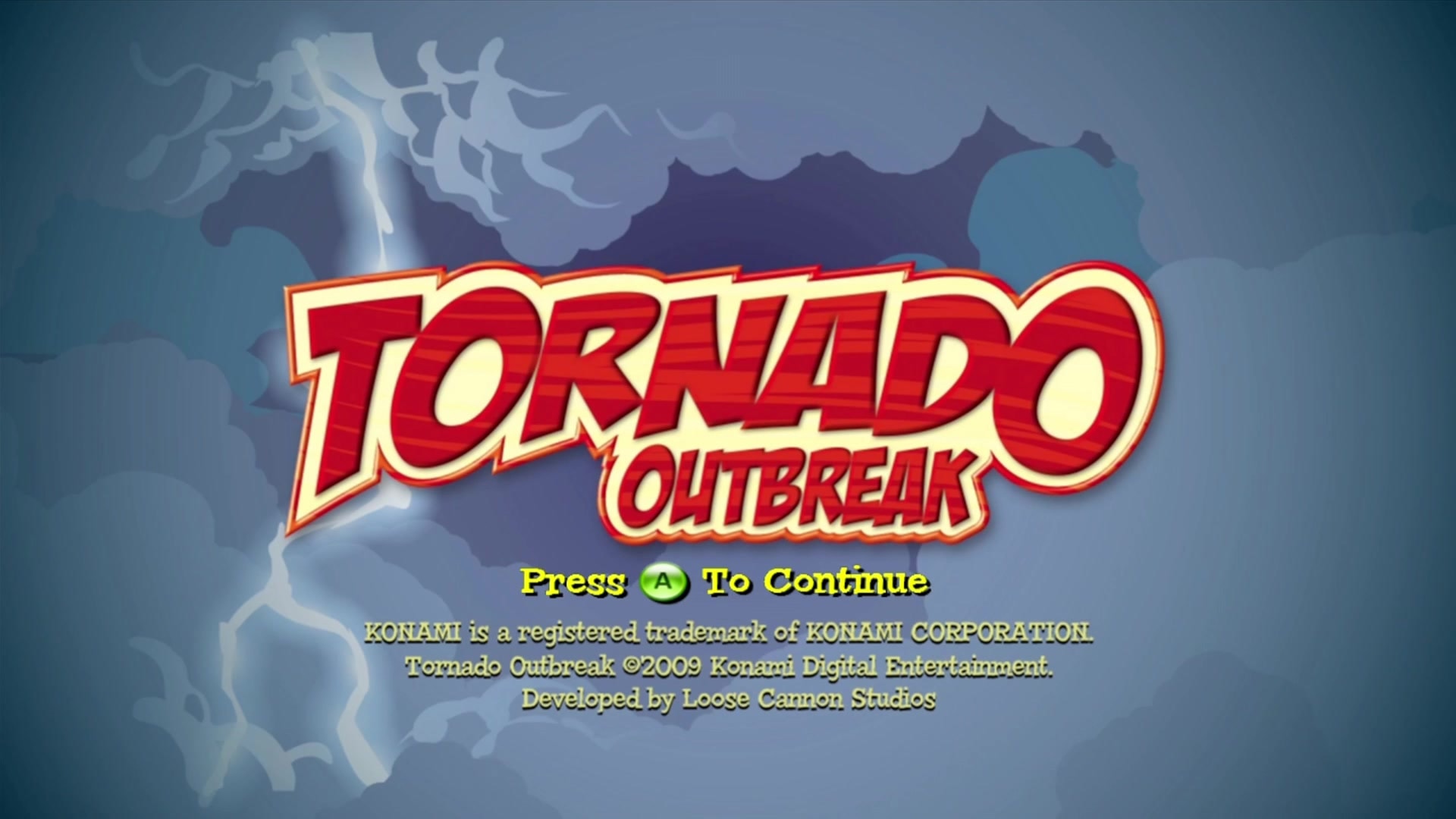 Tornado Outbreak title screen for Xbox 360